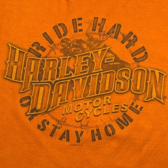 Harley Davidson Territorial Yuma AZ T Shirt Large Made USA Orange 2010 - Picture 2 of 8